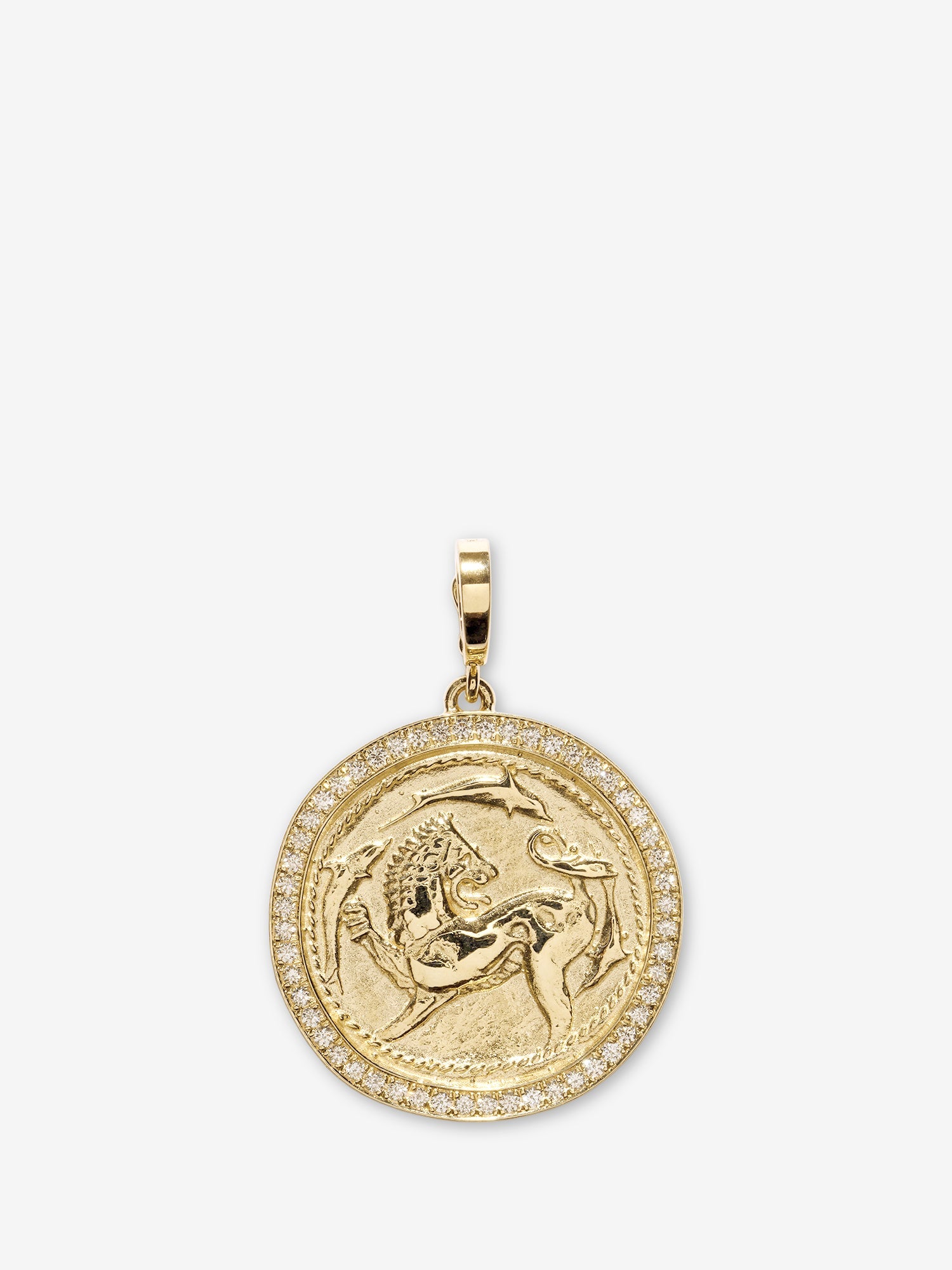 Lion and Dolphin Large Pave Coin Charm