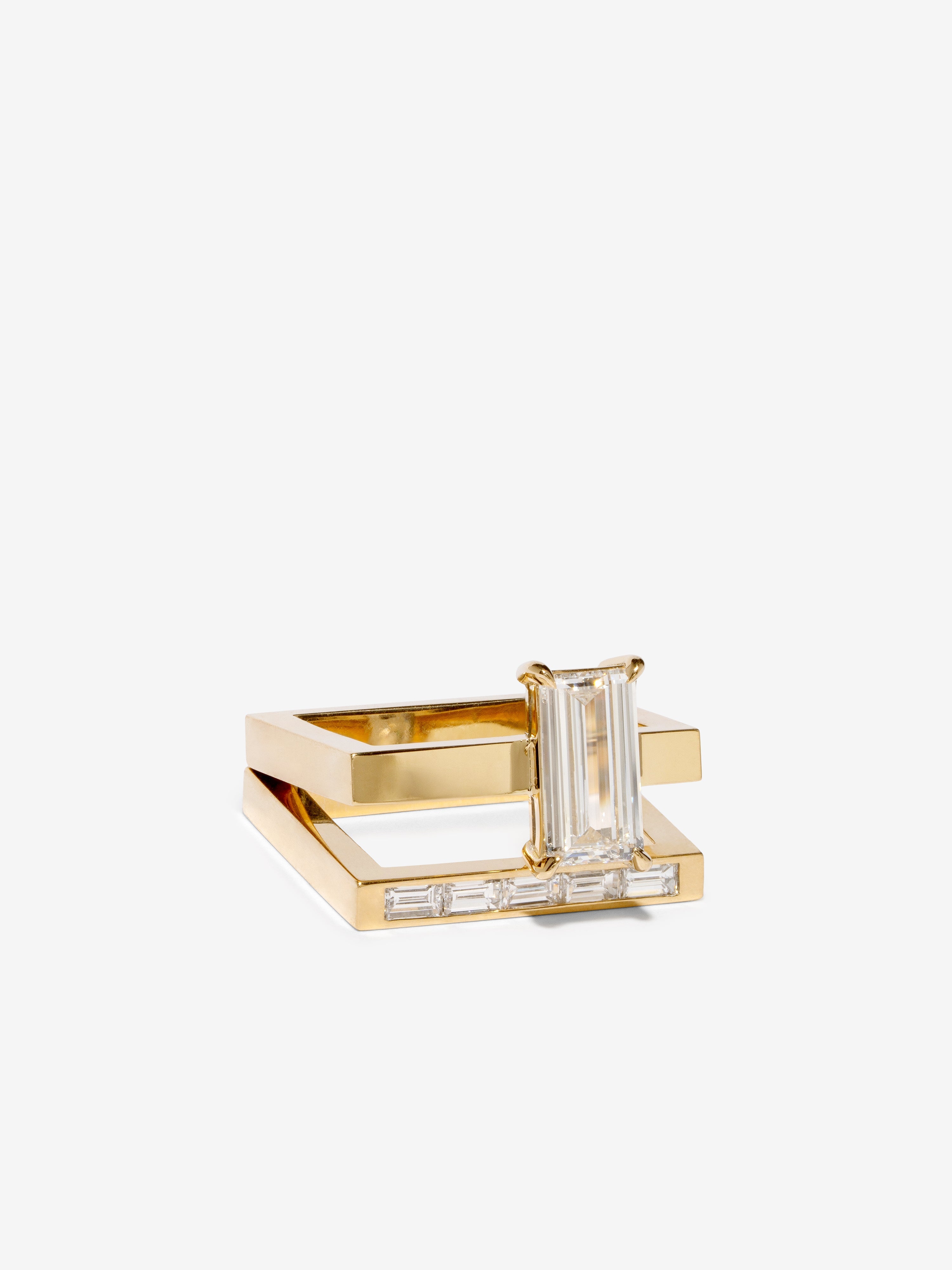 Modern Square Ring Set with Baguette Diamonds