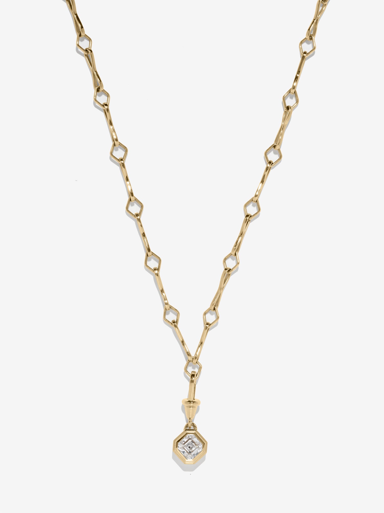 Custom Lozenge Handmade Chain Necklace with Asscher Diamond Bezel Pendant
