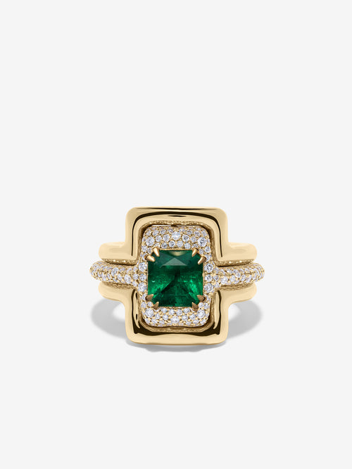 ĀZLEE x Gemfields Contour Emerald Pave Diamond Ring
