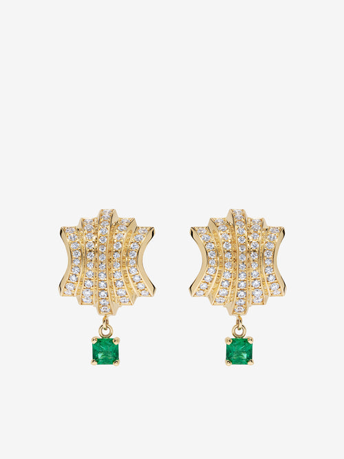ĀZLEE x Gemfields Fluid Staircase Pave Earrings with Emerald Drops