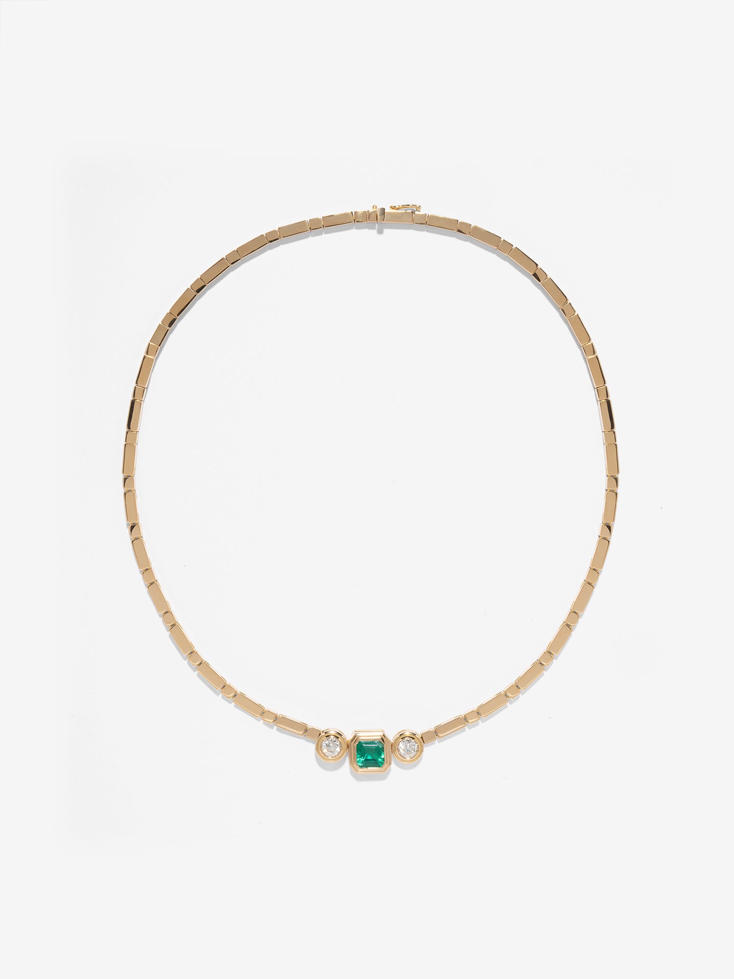 Gold Bar Emerald & Diamond Necklace