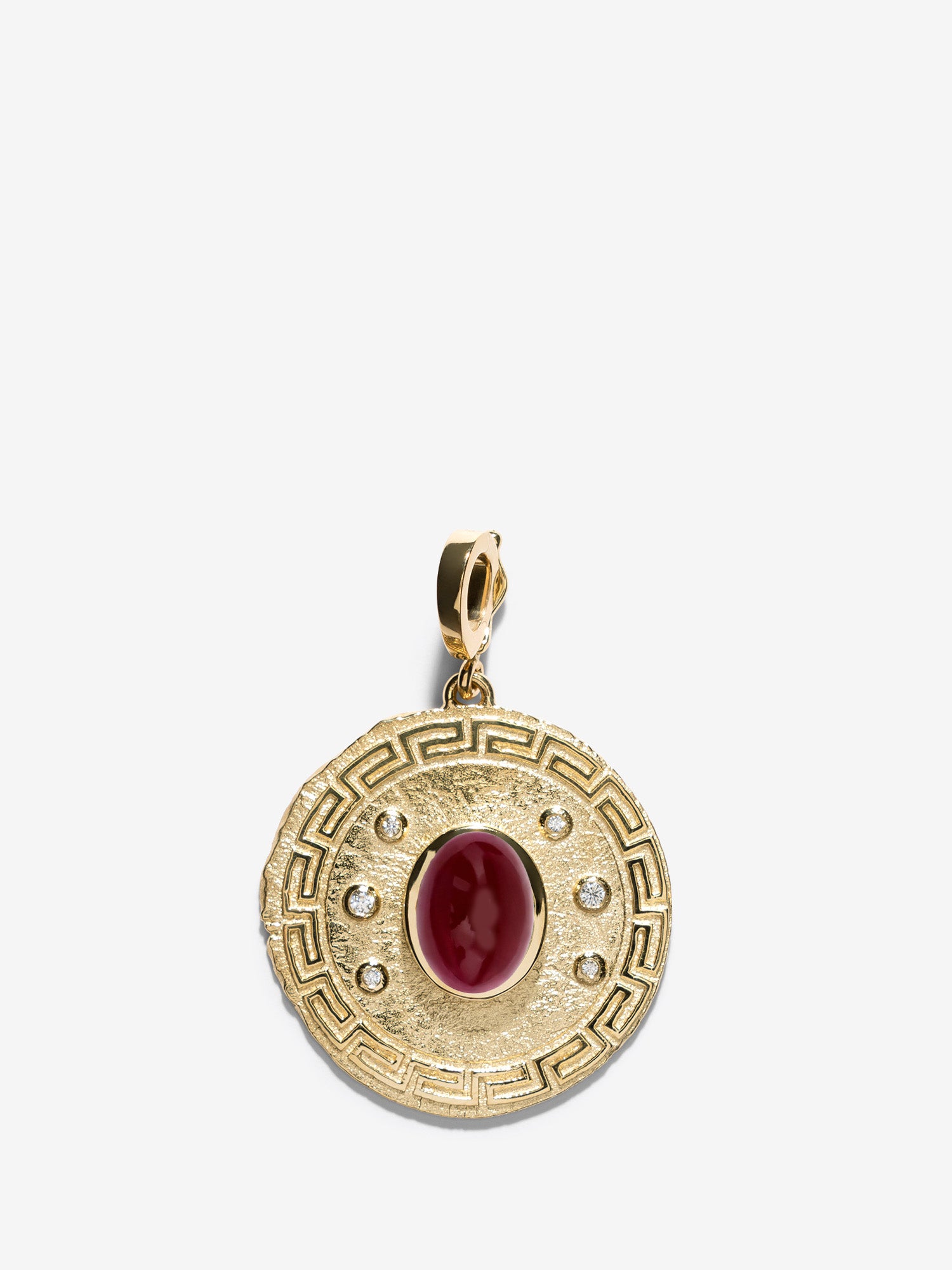 Greek Pattern & Ruby Large Coin Charm