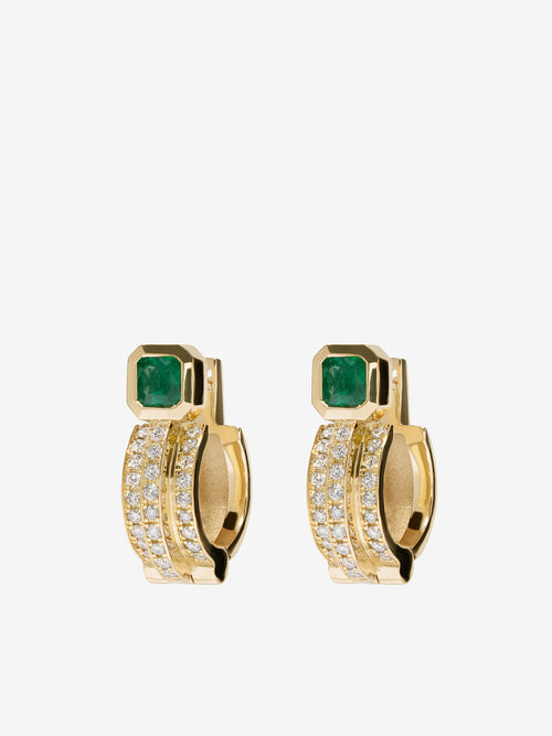 ĀZLEE x Gemfields Staircase 3-Tier Pave and Emerald Hoops