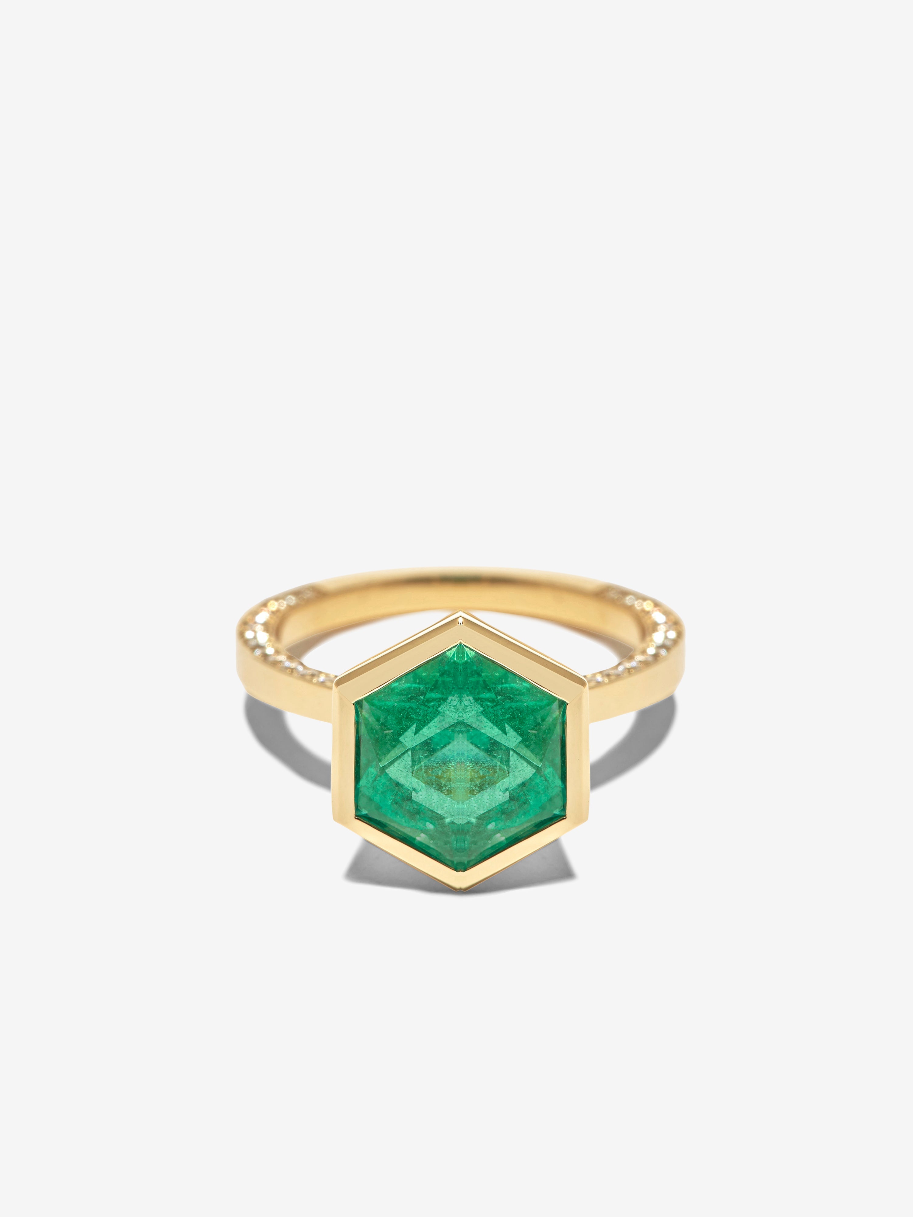 Hexagon Emerald Ring with Hidden Diamonds