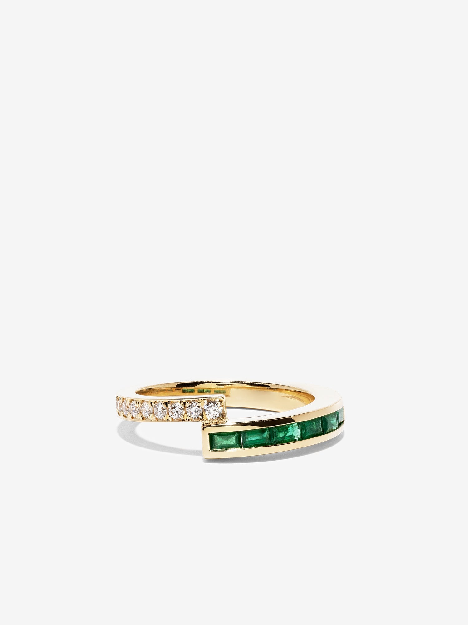 Pave Diamond & Emerald Baguette Ring
