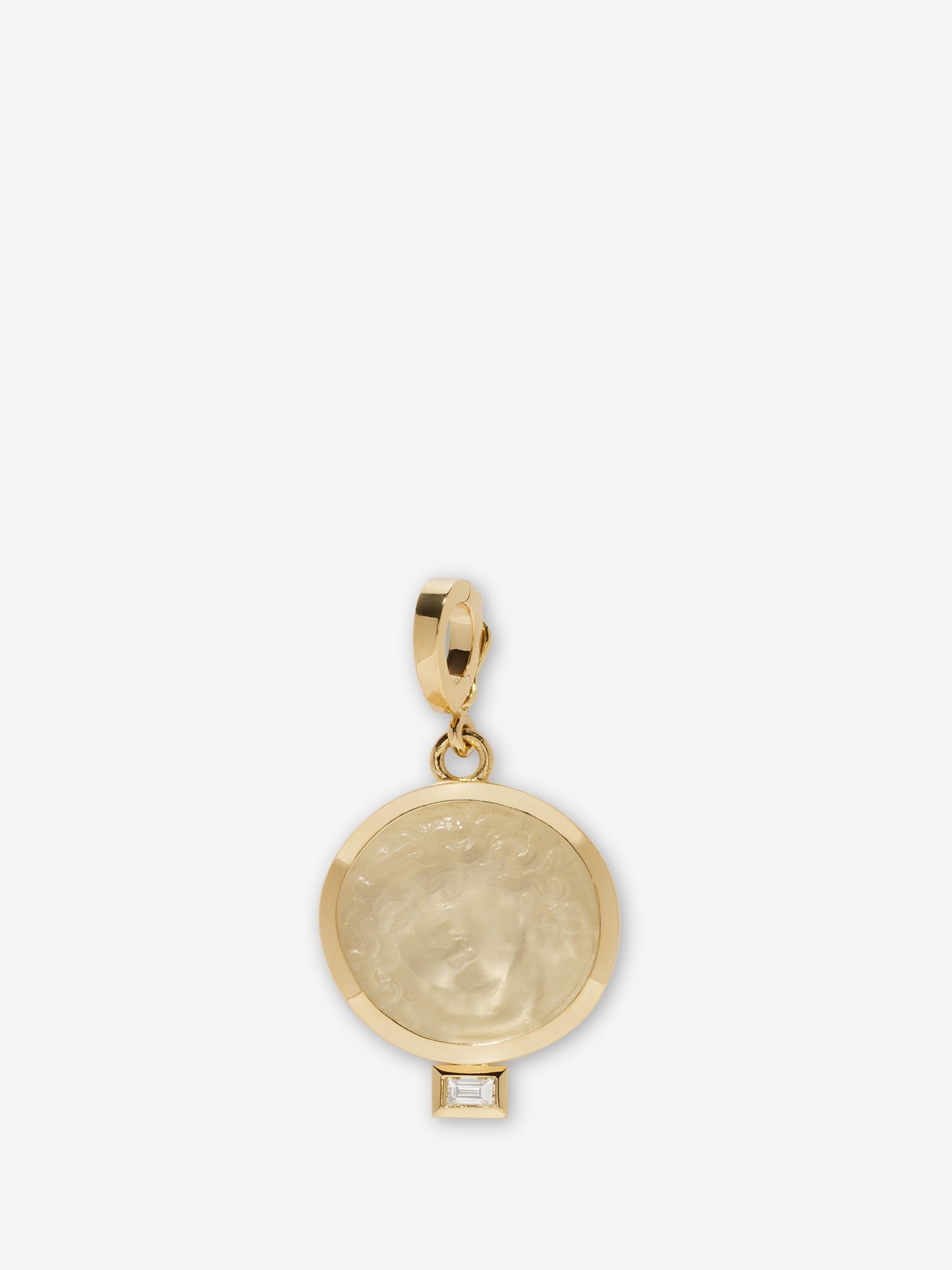 Nymph Venetian White Glass Coin Charm with Baguette Diamond