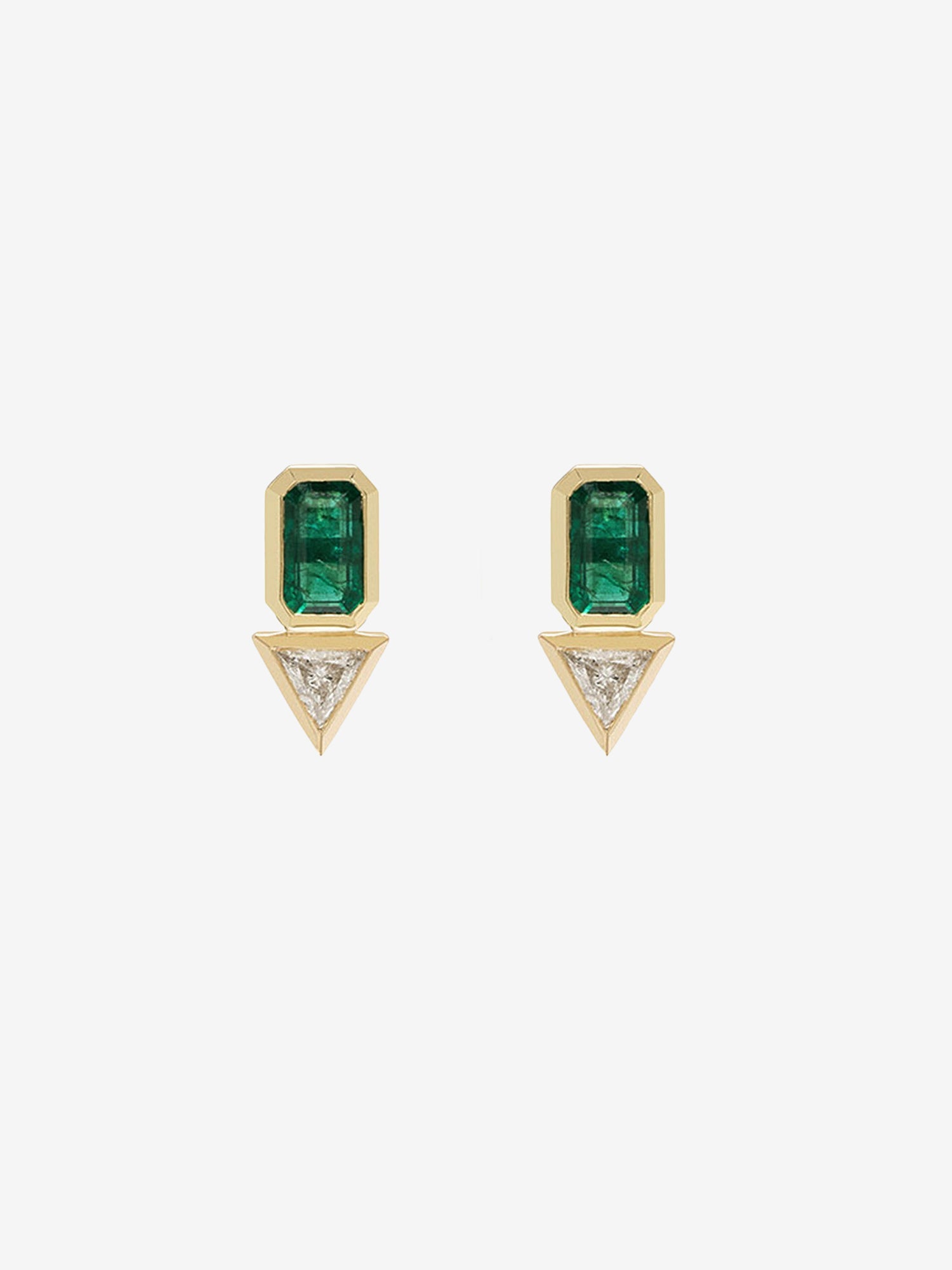 Emerald and Trillion Diamond Studs