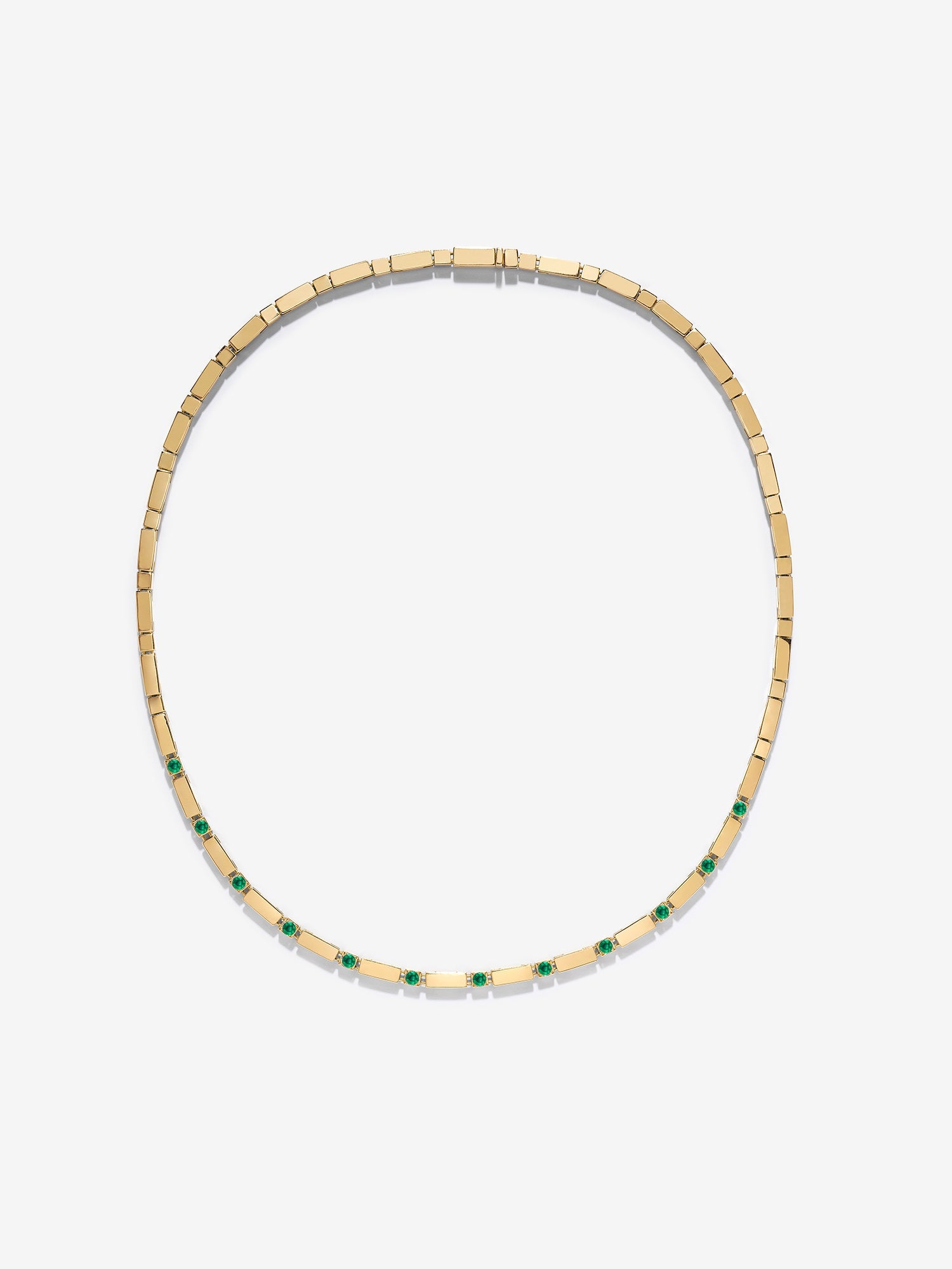 Gold Bar and Emerald Tennis Necklace