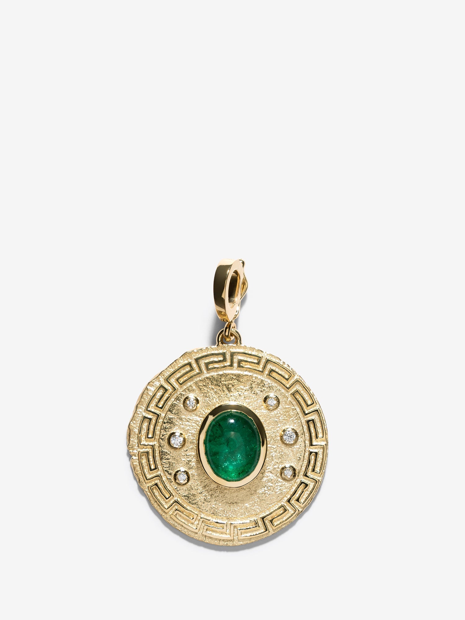 Greek Pattern & Emerald Large Coin Charm