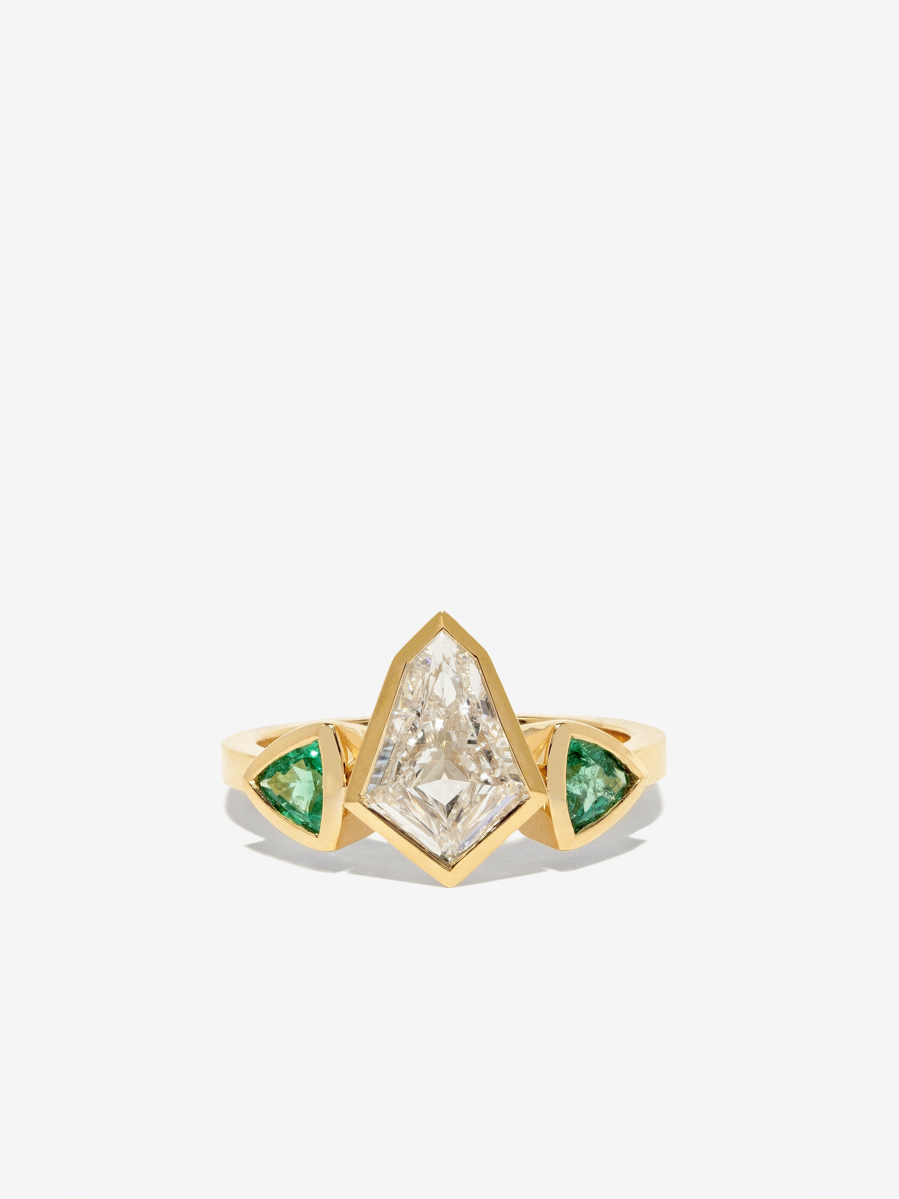 Kite Diamond Ring with Emerald Trillion Side Stones
