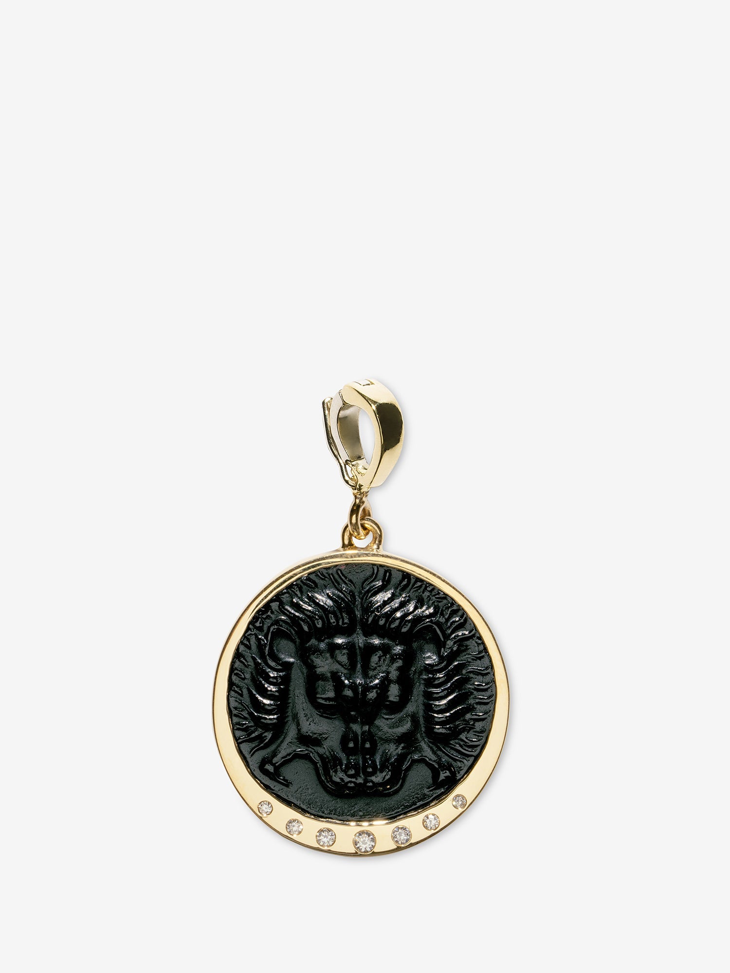 Lion Venetian Black Glass Coin Charm with Scattered Diamonds