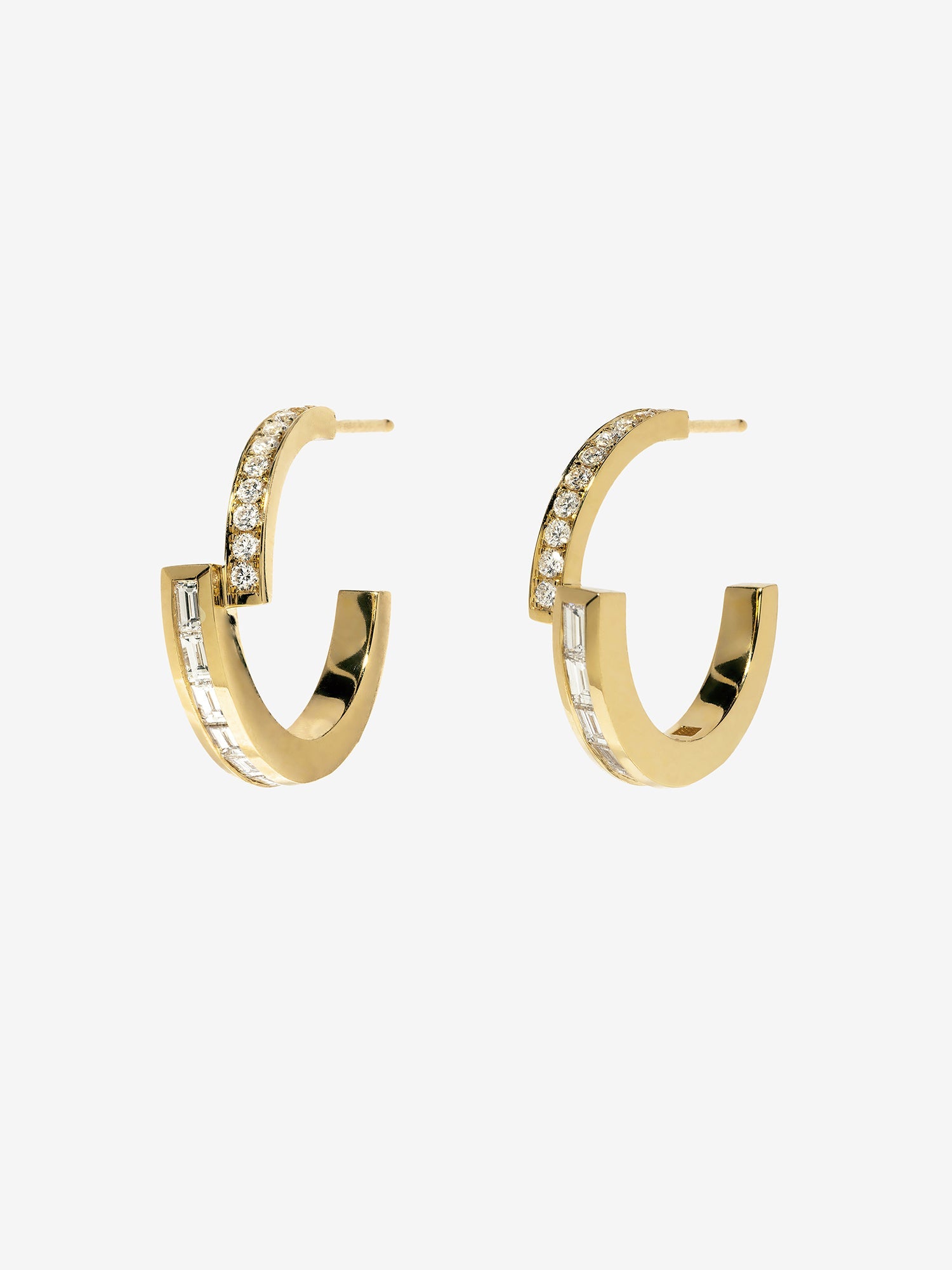 Pave and Baguette Diamond Hoops