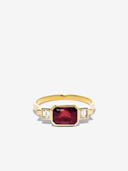 14K Gold Baguette-Cut Ruby Diamond Accented Stackable Ring | Dallas TX