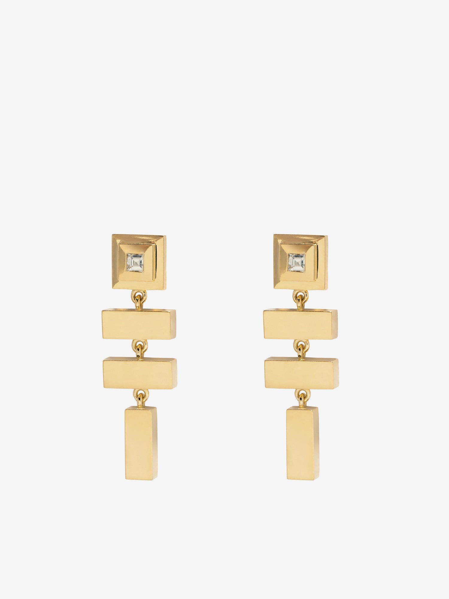 Scattered Gold Bar and Carre Diamond Staircase Earrings