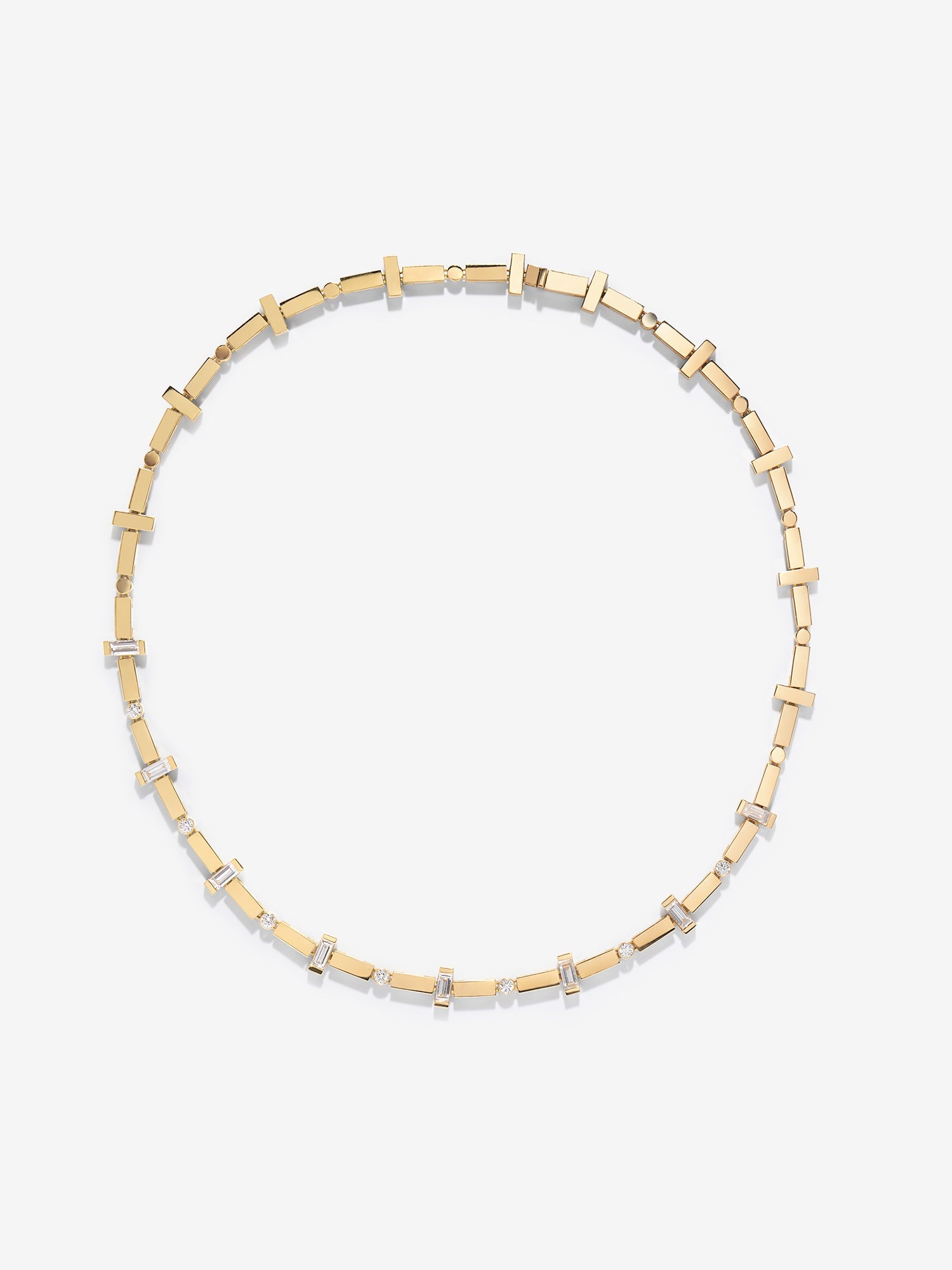 Scattered Gold Bar and Diamond Tennis Necklace