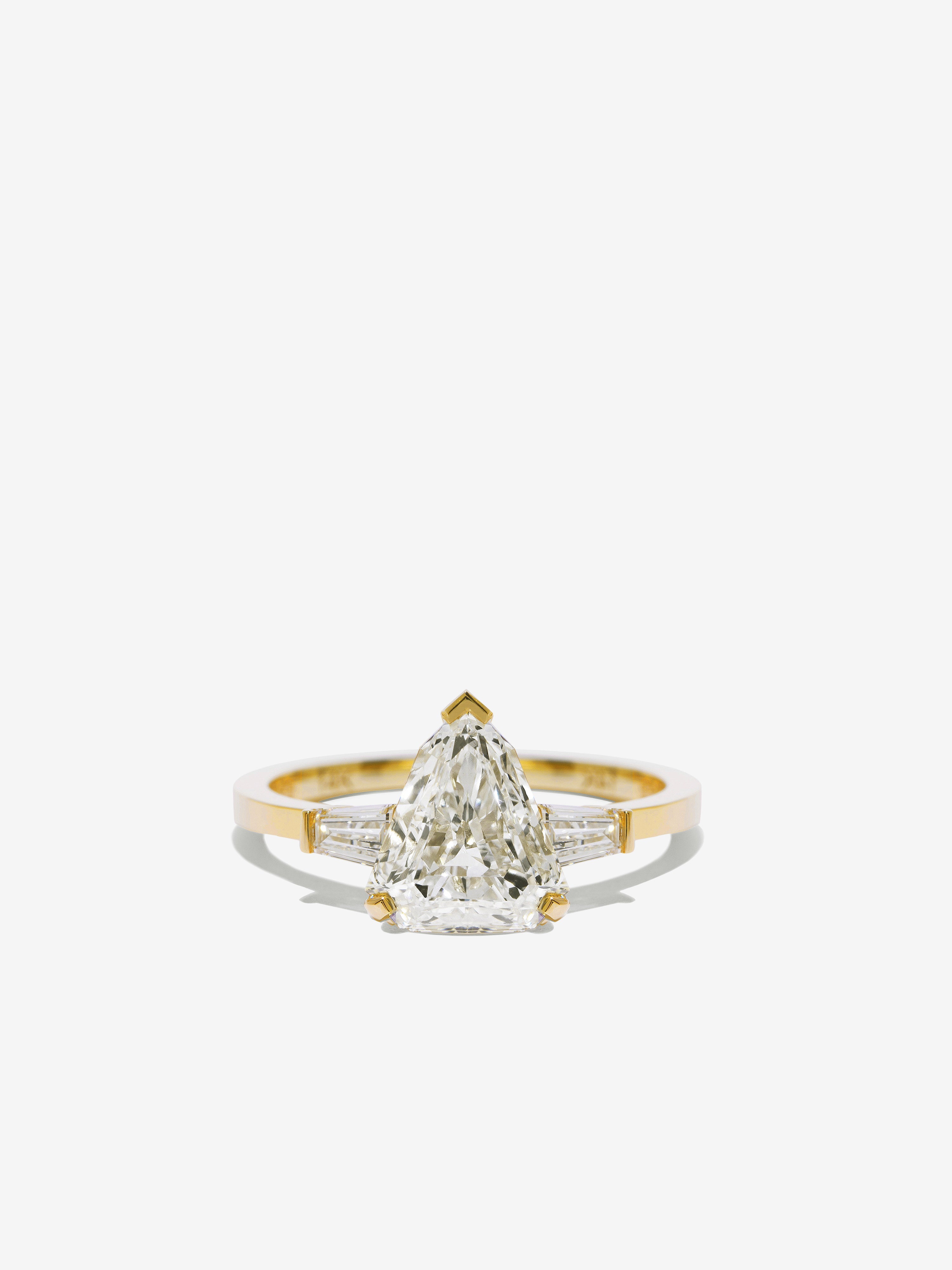 Shield Diamond Ring in Prongs with Tapered Baguettes